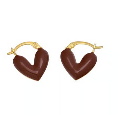 Carlton London Enamel Heart-Shaped Hoop Earrings (Golden)