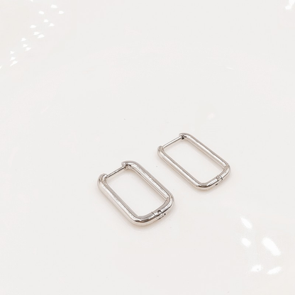 Rectangle Hoop Earrings – Silver Stainless Steel