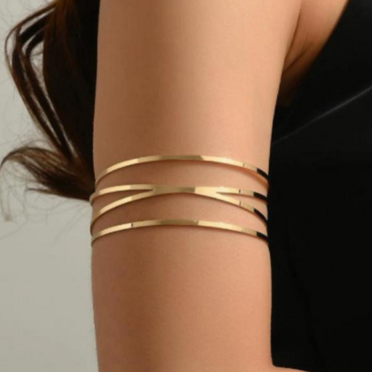 Gold Triple Layer Flat Bar Upper Arm Cuff – Minimalist Geometric Armlet