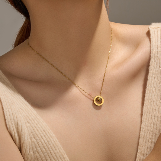 Roman Numeral Double-Ring Zircon Necklace