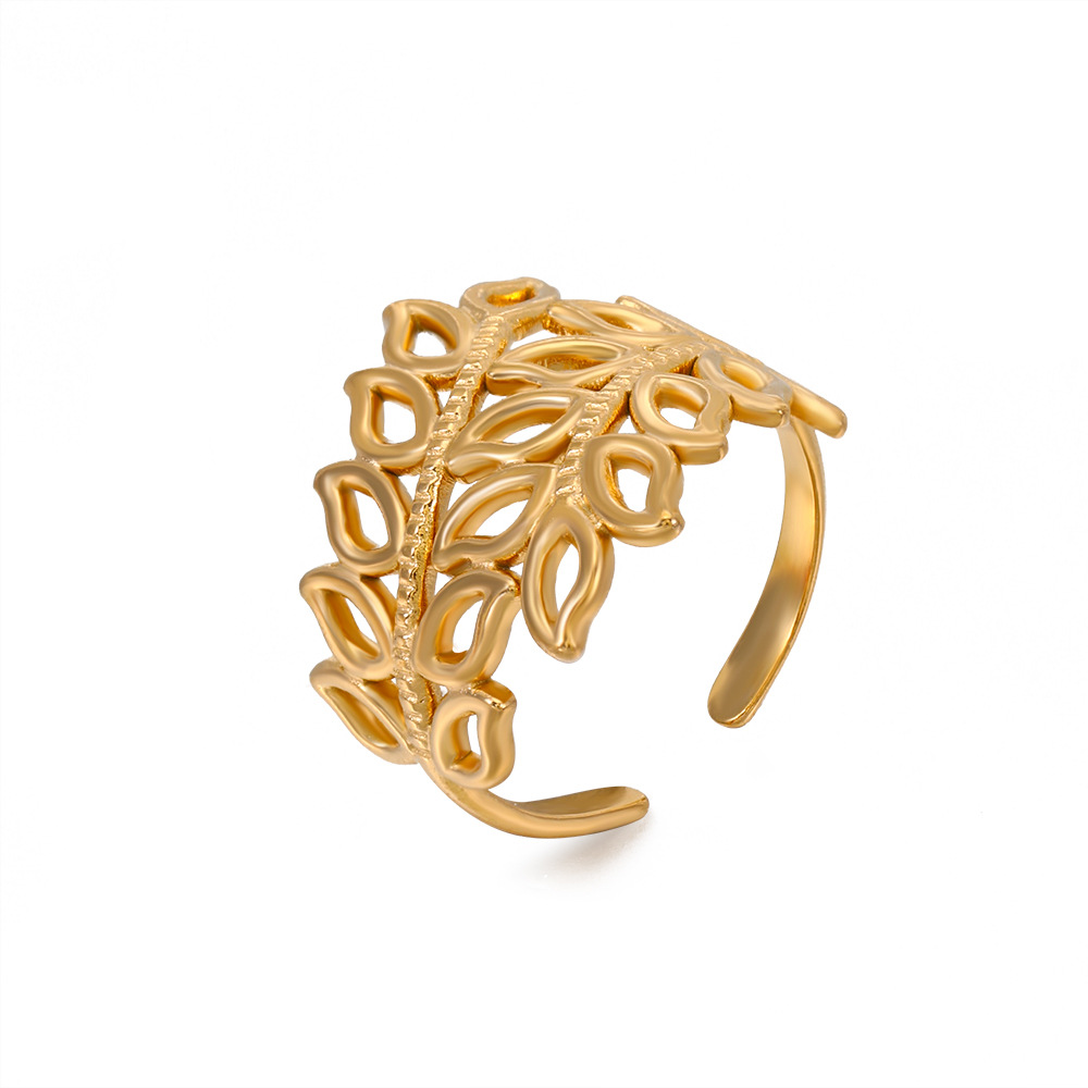 Gold Hollow Leaf Branch Open Ring – 18K Gold Plated Stainless Steel Adjustable Ring