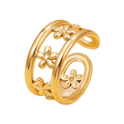 Gold Spiral Daisy Flower Open Ring – 18K Gold Plated Stainless Steel Adjustable Ring