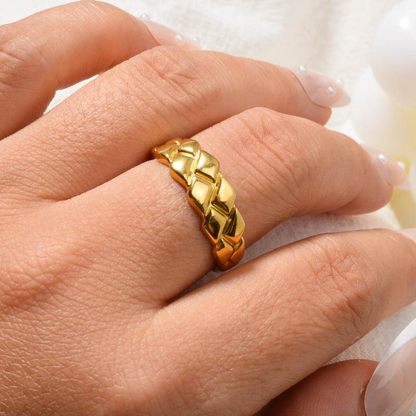 18K Gold Plated Braided Woven Ring | Stainless Steel | Adjustable | Unisex