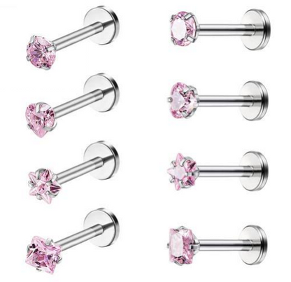 Pink CZ Crystal Labret Stud – Stainless Steel Lip, Nose & Cartilage Piercing