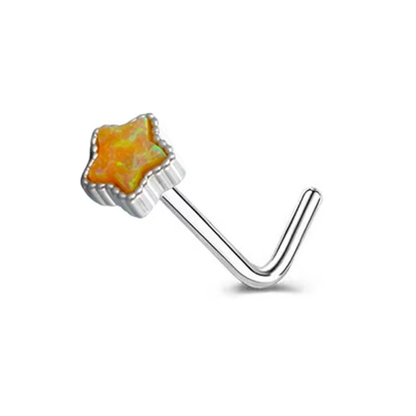 Opal Heart & Star L-Shaped Nose Stud – Stainless Steel Cartilage Nose Ring