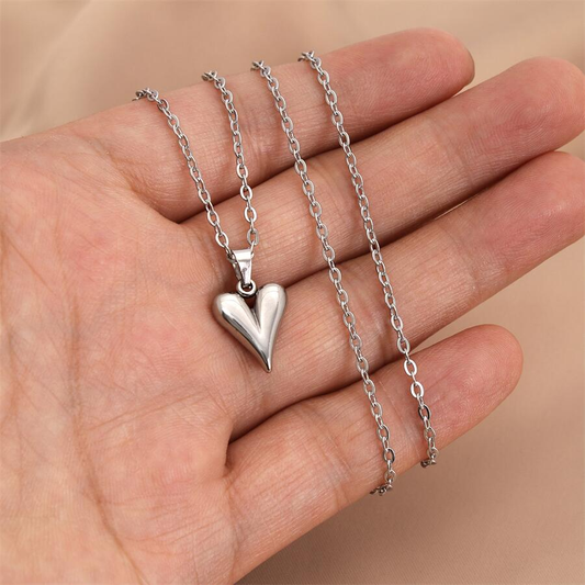 Puffy Heart Pendant Necklace — Gold & Silver