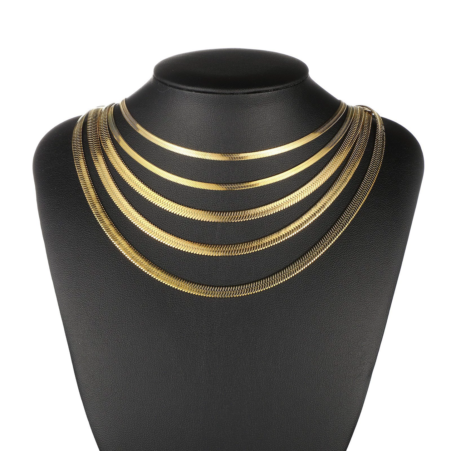 Gold Stainless Steel Flat Herringbone Snake Chain Necklace | 3mm & 5mm | Men & Women