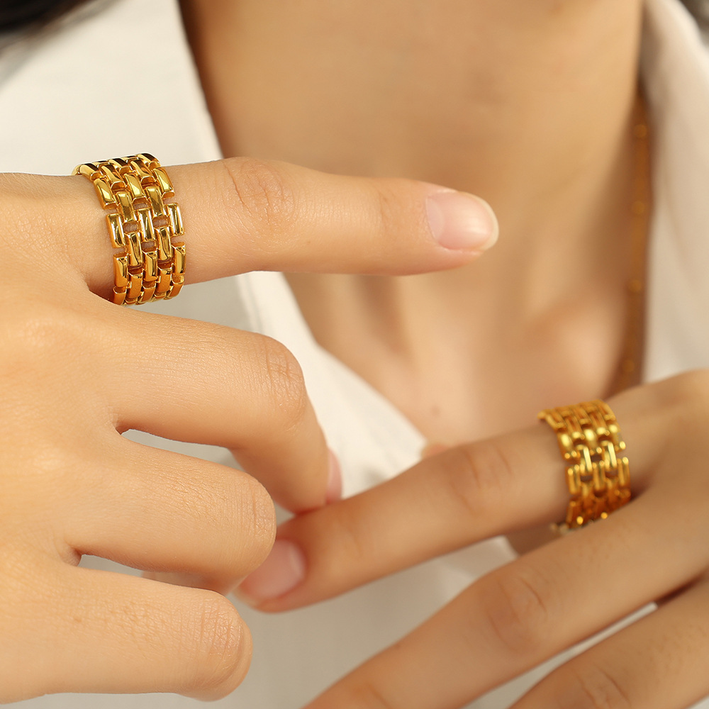 Gold Brick Weave Wide Band Open Ring