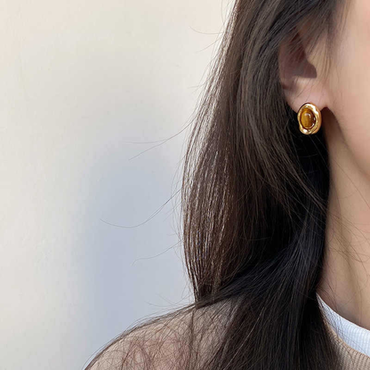 Tiger's Eye Maillard Gold Stud Earrings