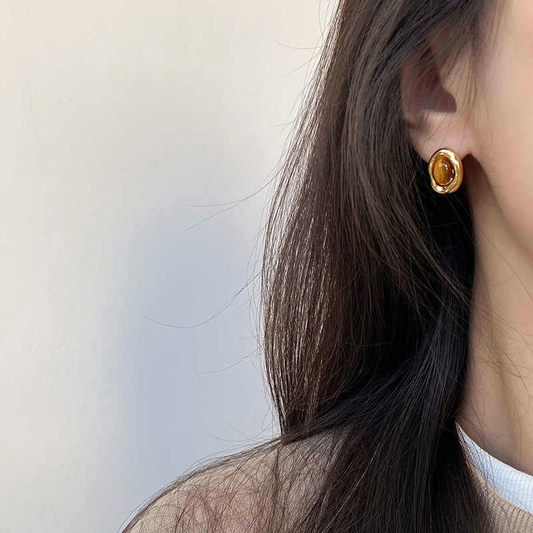Tiger's Eye Maillard Gold Stud Earrings