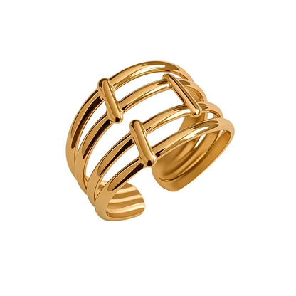 Gold Multi-Bar Cage Open Ring