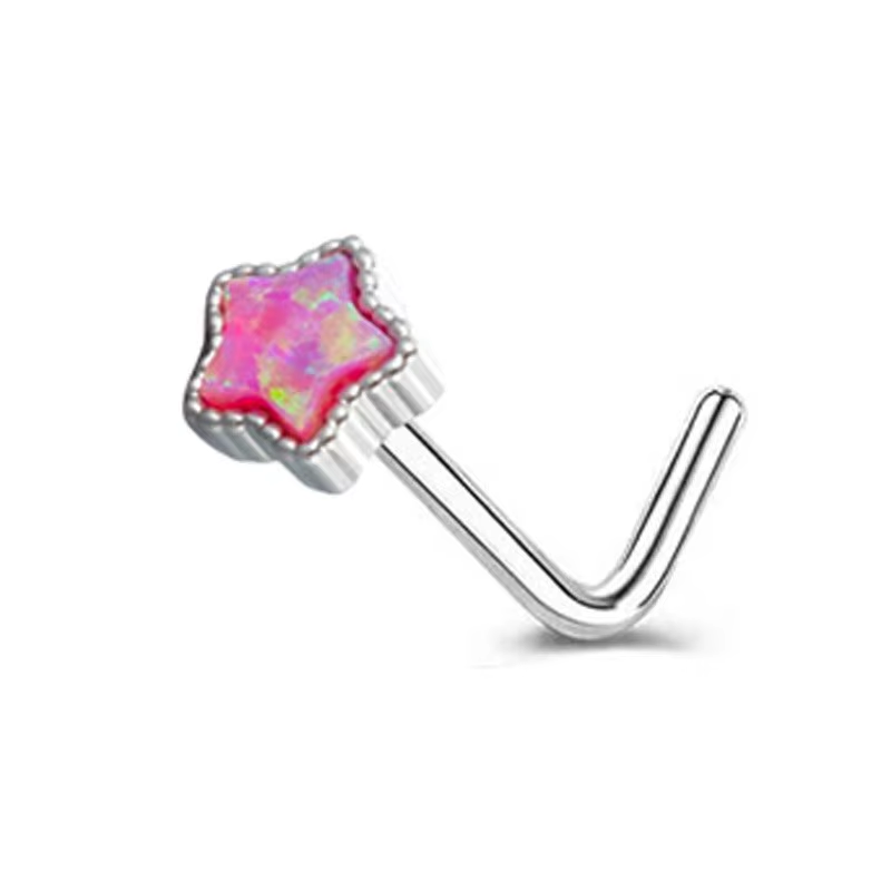 Opal Heart & Star L-Shaped Nose Stud – Stainless Steel Cartilage Nose Ring