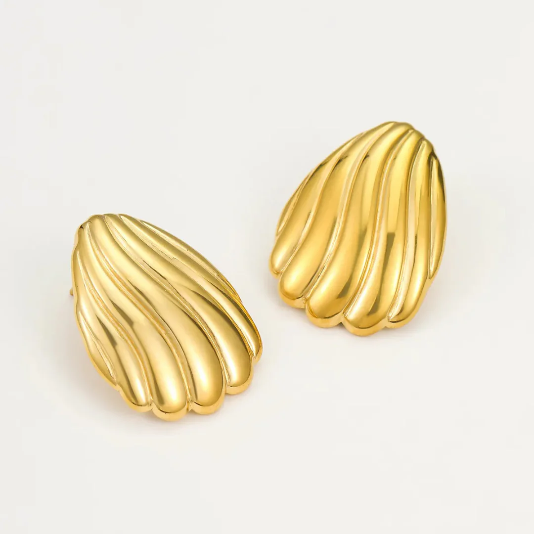 Anti-Tarnish Gold Wave Shell Stud Earrings