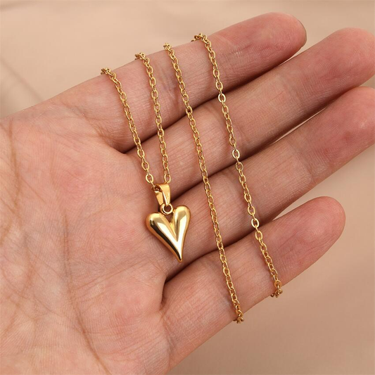 Puffy Heart Pendant Necklace — Gold & Silver