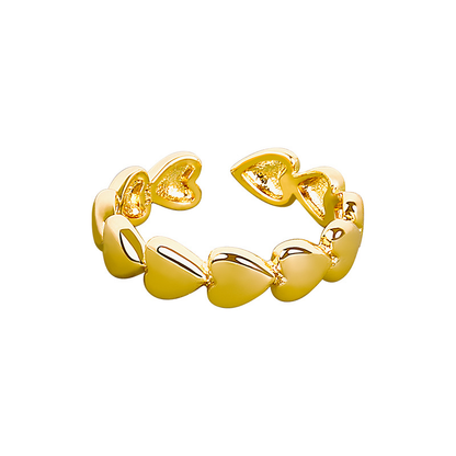 18K Gold Plated Linked Hearts Open Ring | Adjustable | Women & Wedding