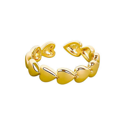 18K Gold Plated Linked Hearts Open Ring | Adjustable | Women & Wedding