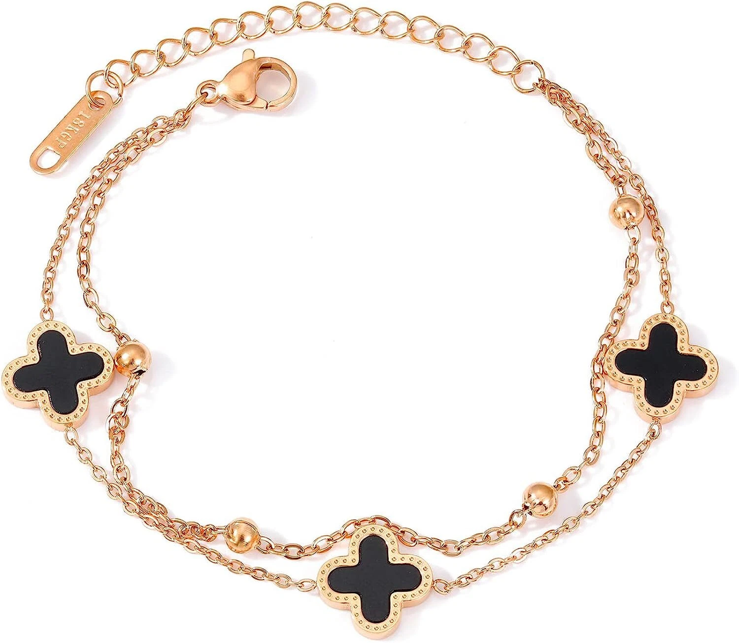 14K Rose Gold Plated Layered Clover Chain Bracelet