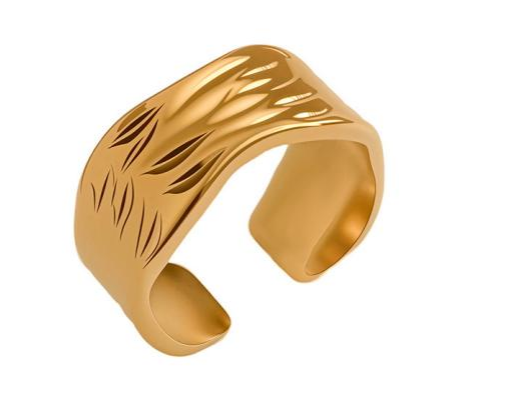 Gold Ripple Wide Band Open Ring