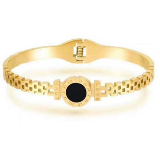 Gold Roman Numeral Black Stone Cuff Bangle – Unisex Love Bracelet