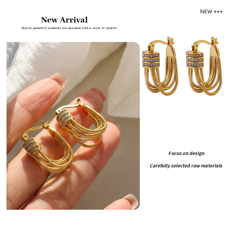 18K Gold Multi-Layer Zirconia Hoop Earrings