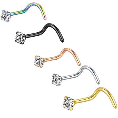 Crystal Zircon Nose Stud – Stainless Steel Screw & L-Shaped Nose Piercing