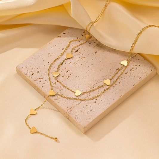 Double-Layer Gold Heart Lariat Necklace