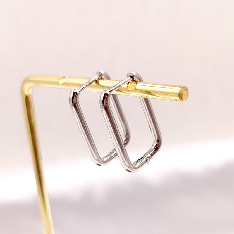 Rectangle Hoop Earrings – Silver Stainless Steel