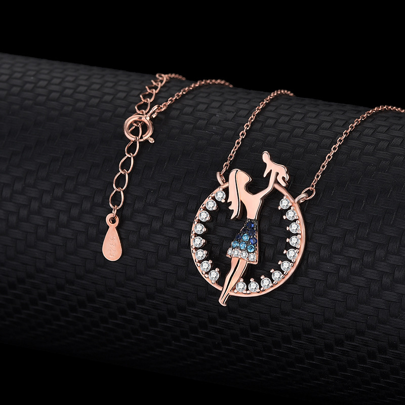 Mama & Baby Rose Gold Pendant Necklace – 925 Sterling Silver Diamond