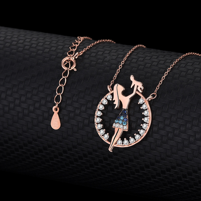 Mama & Baby Rose Gold Pendant Necklace – 925 Sterling Silver Diamond