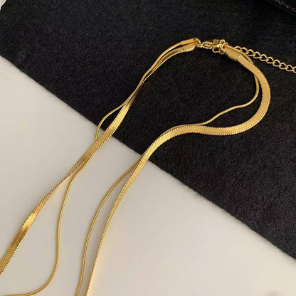 Double-Layer Gold Herringbone Snake Chain Necklace