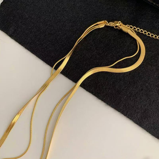 Double-Layer Gold Herringbone Snake Chain Necklace