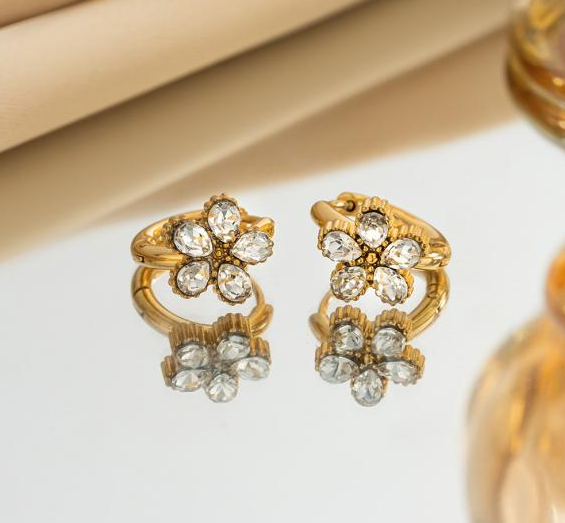 Crystal Petal Flower Hoop Earrings