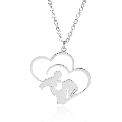 Double Heart Mother & Child Pendant Necklace – Gold & Silver Stainless Steel