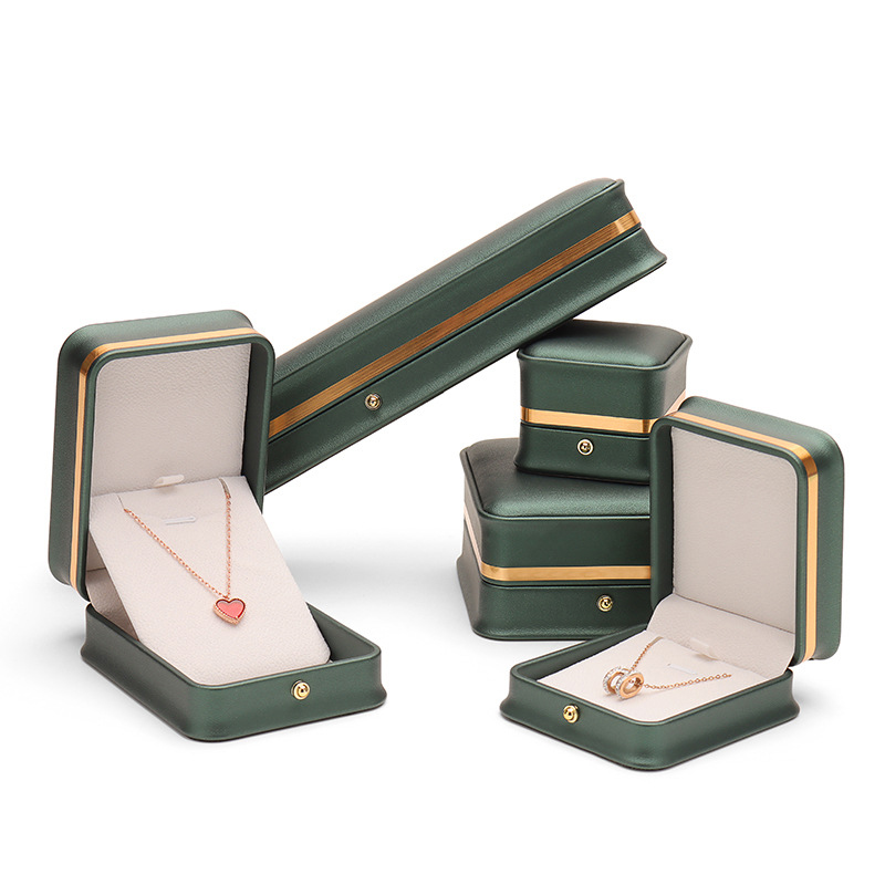 Luxury PU Leather Jewelry Gift Box with Gold Trim – Ring, Necklace & Bracelet Packaging