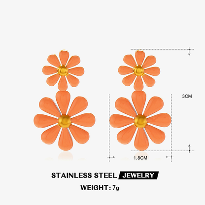 Double Daisy Flower Drop Earrings – Peach & Gold