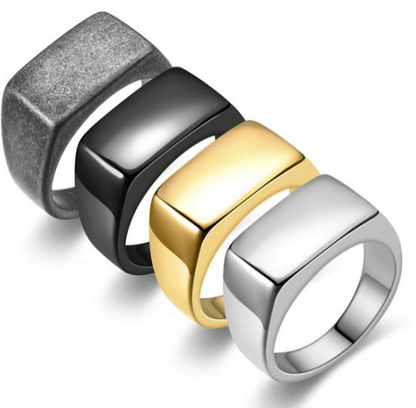 Square Signet Ring | Titanium Steel | Gold, Silver, Black & Vintage | Men