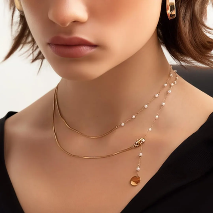 Pearl & Gold Layered Lariat Necklace