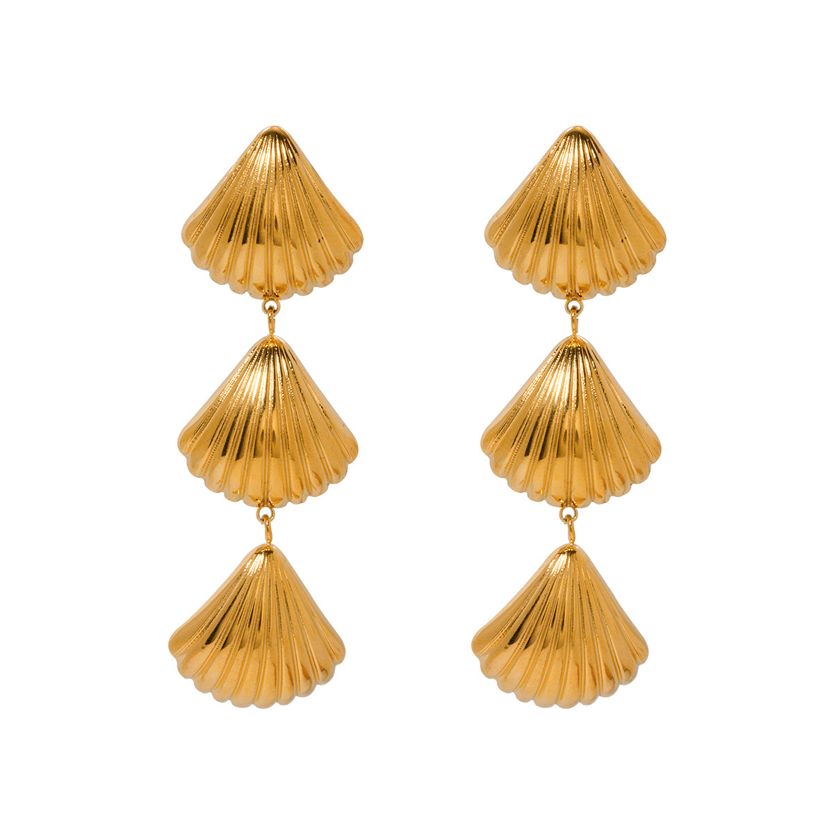 Triple Shell Drop Earrings – 18K Gold Plated