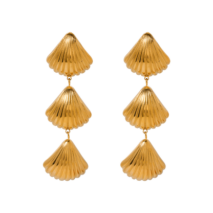 Triple Shell Drop Earrings – 18K Gold Plated