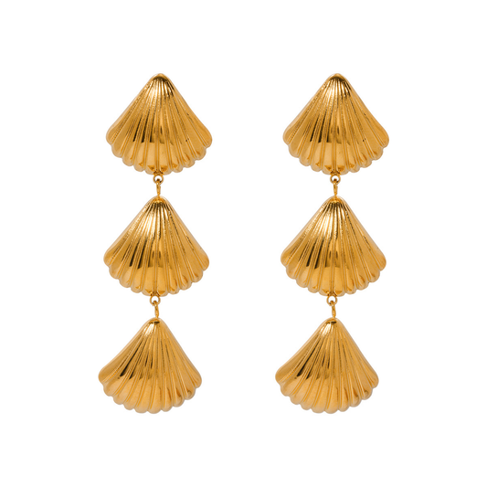 Triple Shell Drop Earrings – 18K Gold Plated