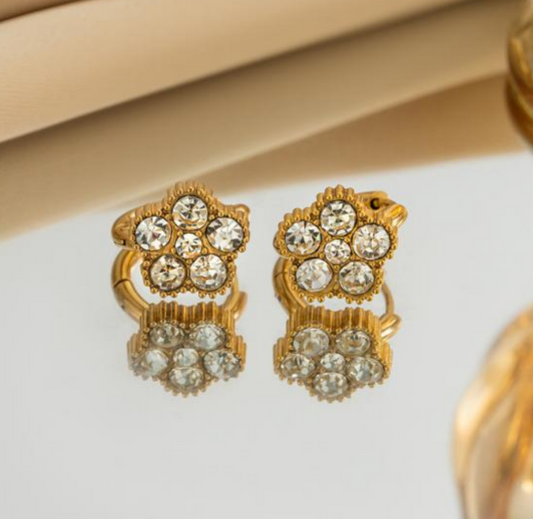 Zircon Flower Cluster Hoop Earrings