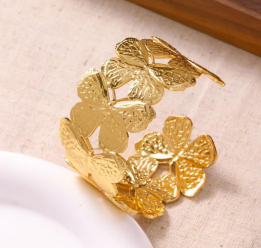 Butterfly Floral Gold Bangle – Adjustable Opening