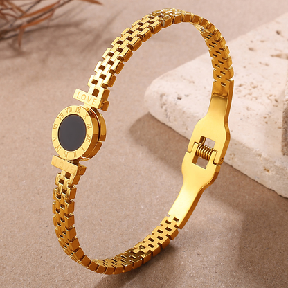 Gold Roman Numeral Black Stone Cuff Bangle – Unisex Love Bracelet