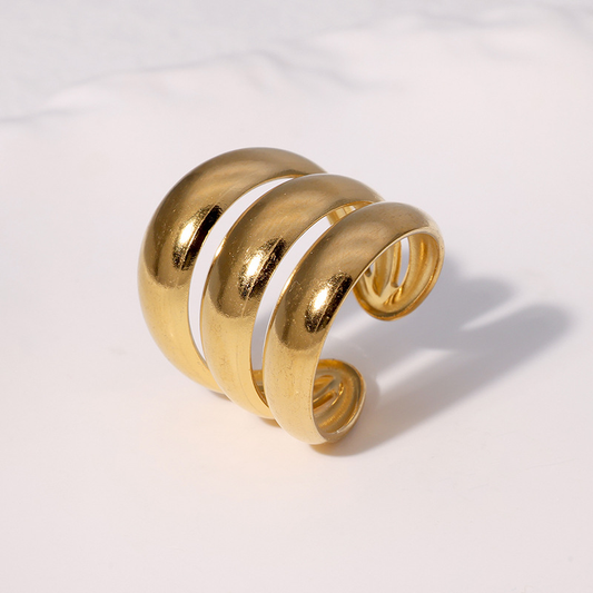Gold Triple Chunky Band Open Ring