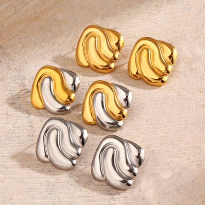 Gold Wavy Stud Earrings