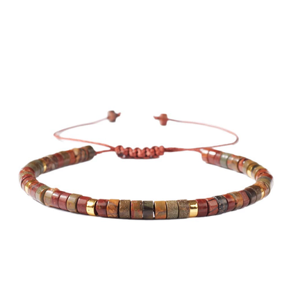 Red Jasper Heishi Bead Adjustable Bracelet – Handmade Gold Accent Natural Stone