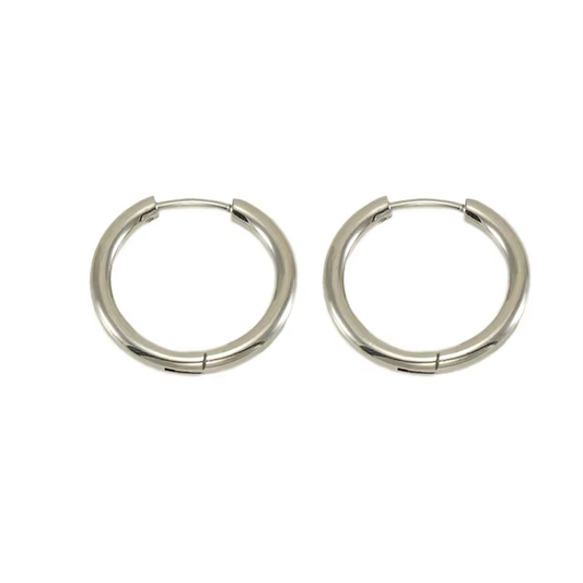 Simple Circle Hoop Earrings | Stainless Steel Silver Plated