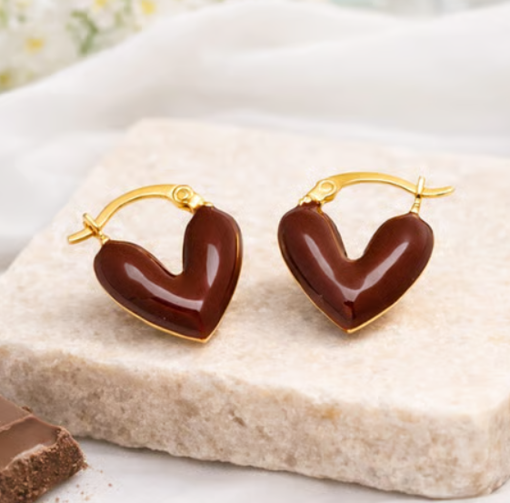 Carlton London Enamel Heart-Shaped Hoop Earrings (Golden)