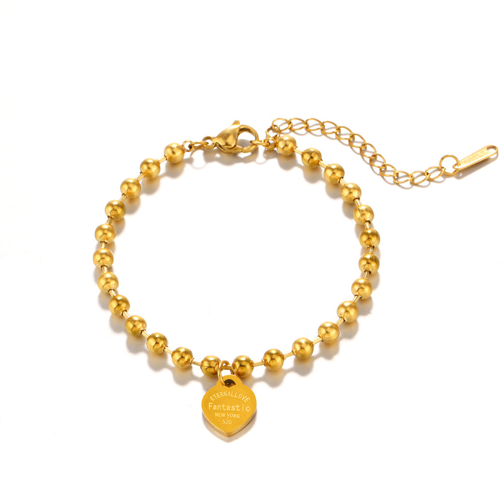 Gold Beaded Heart Charm Bracelet | 18K Gold Plated Stainless Steel