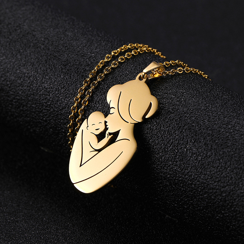Mom Embrace Pendant Necklace – 18K Gold Plated Stainless Steel